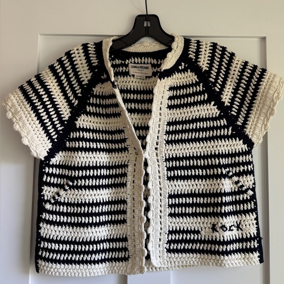 NWOT Zadig & Voltaire Navy and White Knit Cardigan - Picture 1 of 8